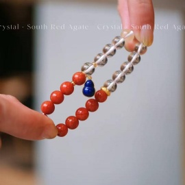 Red Agate and White Crystal Bracelet with Lapis Lazuli Peanut Pendant