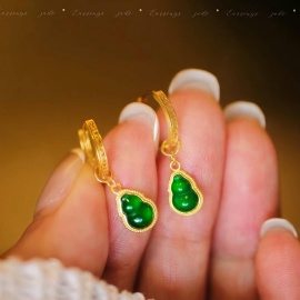 Full Green Jade Gourd Earrings