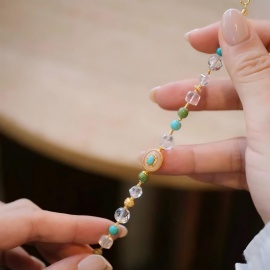 White Crystal Turquoise Silver-Plated Gold Bracelet
