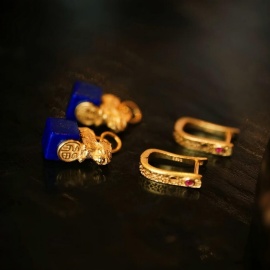 Blue Lapis Lazuli Pixiu Ear Studs