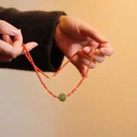 Persimmon Red Nanhong Agate & Hetian Jade Choker Necklace